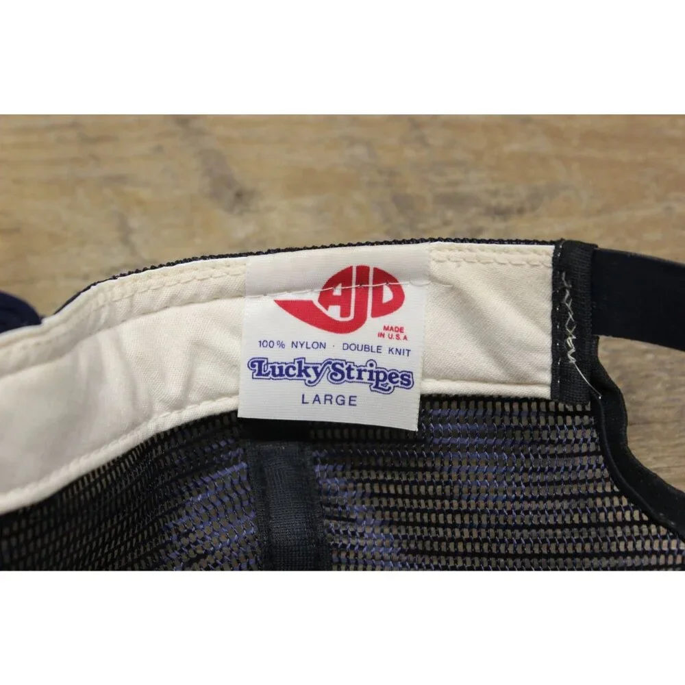 AJD Vintage Lucky Stripes Snapback Trucker Hat Size Large Chain‎ Stitch Knit